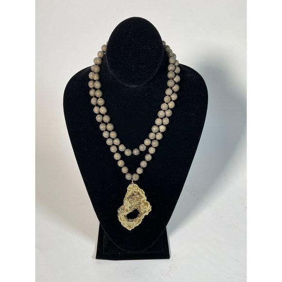 Pyrite Fools Gold Long Large Necklace Open Slice Pyrite Beads Statement Piece - Picture 1 of 10